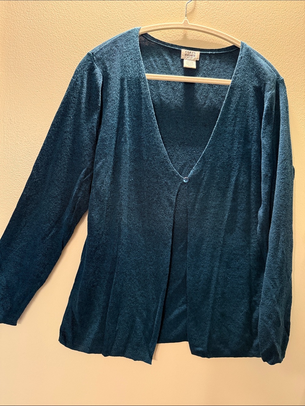 Eileen Fisher Teal V-Neck Single-Button Cardigan